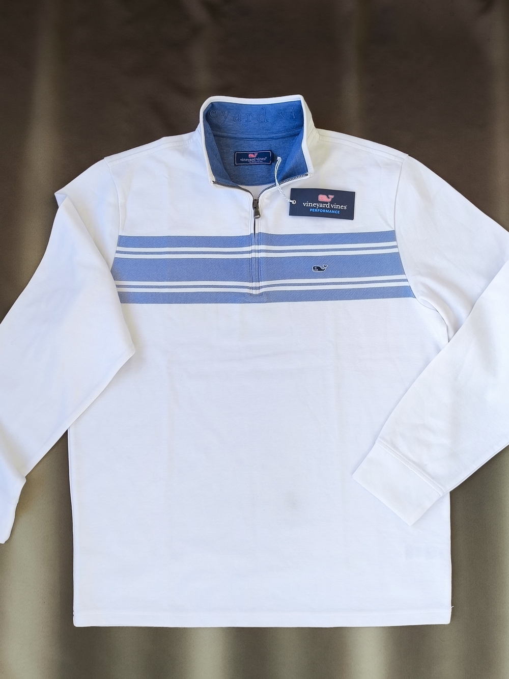 Vineyard Vines Saltwater Men's Quarter-Zip Pullover Size Large NWT White Blue